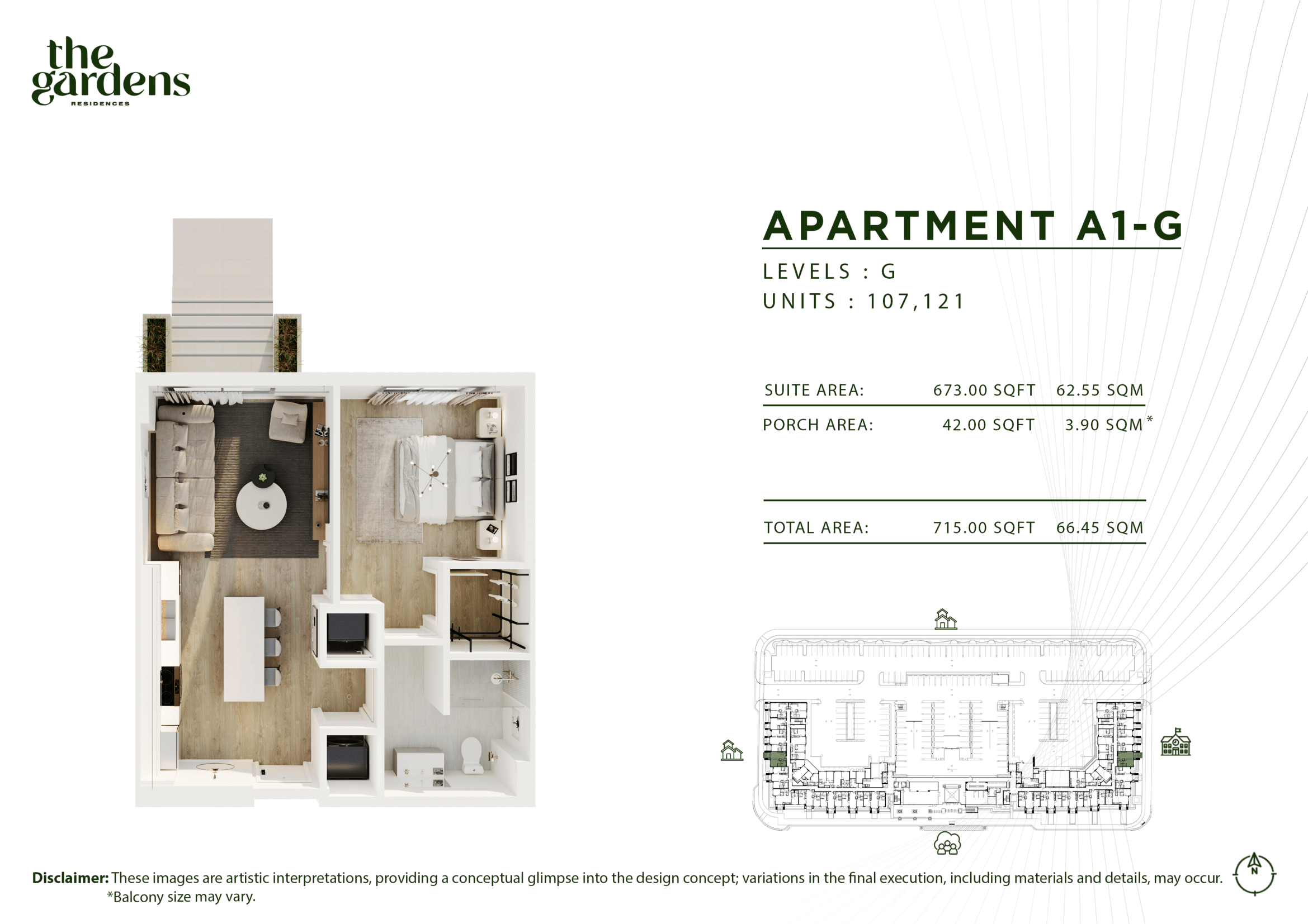 Apartment B-1S floor plan — 2 bedroom, 1022 sqft, levels 3–8